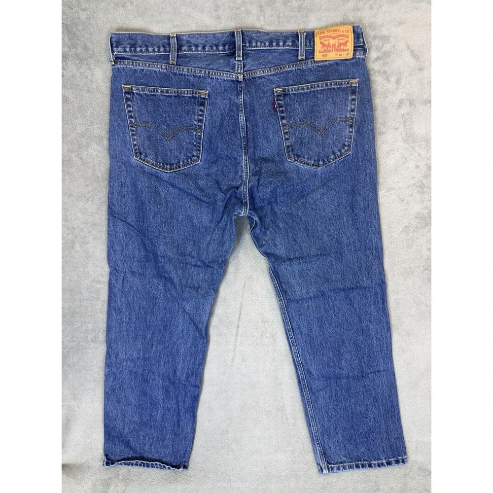 Levis Jeans Mens 42x30 Blue Medium Wash Denim 505 Straight High Rise‎ Workwear